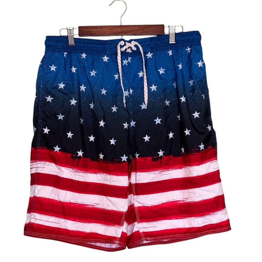Pacific Scene American Flag Board Swim Shorts Size L